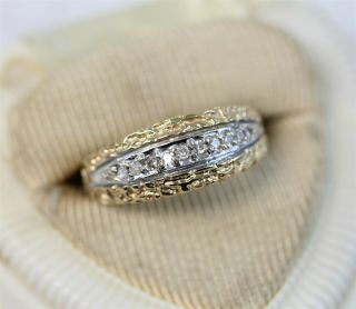 Vintage 14k Yellow Gold Diamond Pave Ring Nugget Tapered Retro Luxury (8.  75)