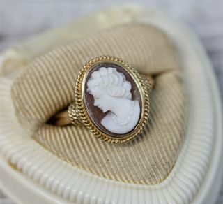 Vintage 14k Yellow Gold Cameo Shell Ring Rope Gorgeous Luxury (10.  5) N5711