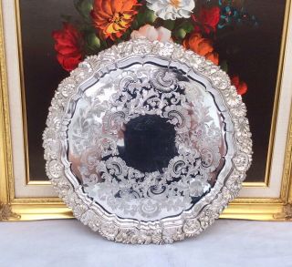 Stunning Antique Repousse Silver Plated Footed Salver Tray Cooper Brothers C1895