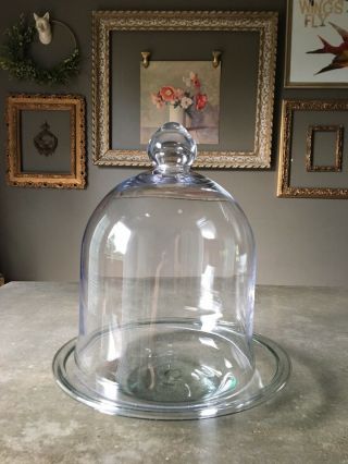 Vintage Clear Glass Cloche Dome Display Diorama Terrarium Apothecary With Base 3