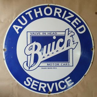 Buick Motor Cars Authorized Service Vintage Porcelain Sign 30 Inches Round