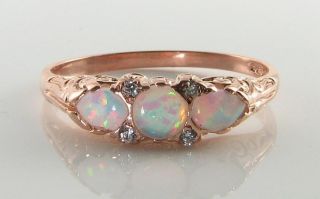 9k 9ct Rose Gold Opal Diamond Art Deco Ins Eternity Band Pear Ring Resize
