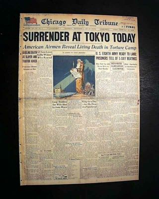 Japan Surrender Official On Uss Missouri 1945 World War Ii Ends Wwii Newspaper