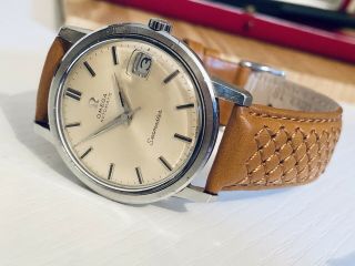 Omega Mens Seamaster Cal 565 Tan Brown Leather 1969 Watch,  Red Vintage Box