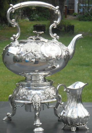 Magnificent Large Spirit Kettle On Stand - Silver Plated - Antique - Crested