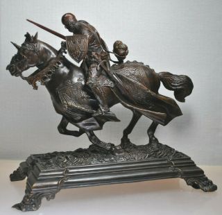 Rare - Antique Bronze " Medieval Knight " On Decorative Battle Horse Statue