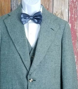 Vintage Green Houndstooth Wool Tweed 3 Piece Suit 36r Regular 29x29