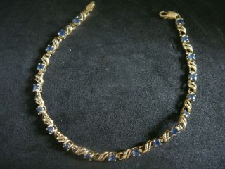 A Vintage Tjc 1 Carat Natural Ceylon Sapphire & Solid 9ct Gold Bracelet 7.  5 Ins