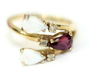 Vintage Opal,  Tourmaline,  Diamond 10k Yellow Gold Womens Ring: Size 3,  2.  7 Grams