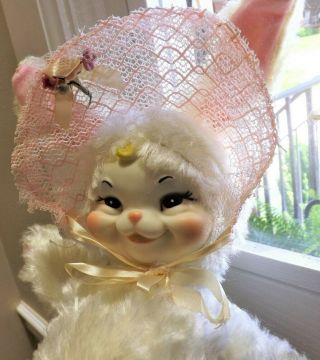 Vintage Rare Rushton Rubber Rabbit Face Bunny,  Plush Body,  Pink Bonnet