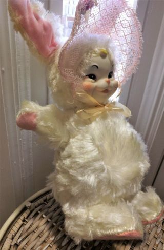 Vintage Rare Rushton Rubber Rabbit Face Bunny,  Plush Body,  Pink Bonnet 2