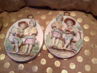 Antique Arnart Numbered Bisque Figural Wall Plaques Lovely And