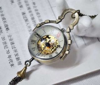 Work Chinese Brass Glass Pocket Watch Ball Clock