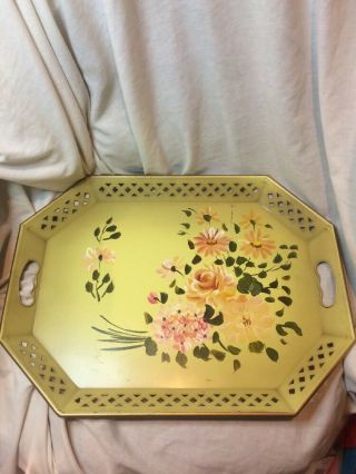 Vintage Antique Nashco Metal Tray Hand Painted Toleware Floral 20 " X15 "