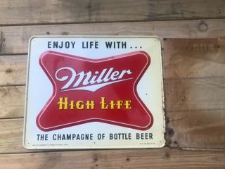 Old Stock Vintage 1954 Miller High Life Embossed Metal Beer Sign