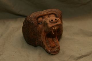 Vintage Antique Chip Carved Flemish Style Baboon Head Open Mouth Missing Teeth