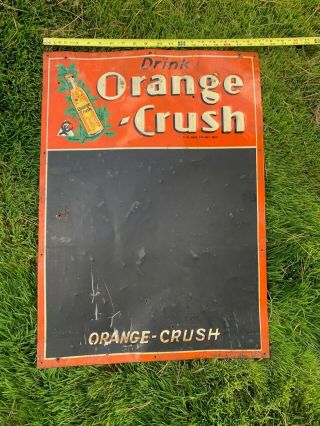 Vintage 1937 Orange Crush Soda Pop Embossed Metal Chalkboard Sign