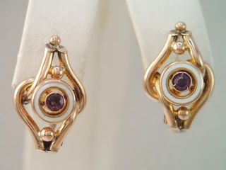 Antique Victorian 10k Rose Gold Enamel Amethyst Stone Earrings " Prov "