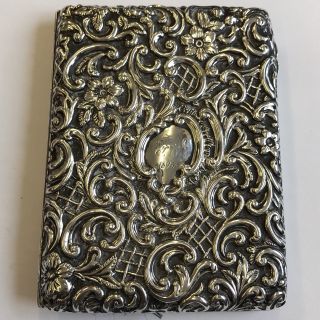 Antique Victorian Fine Quality Solid Silver Card Case 1895 Henry Matthews 10.  5cm