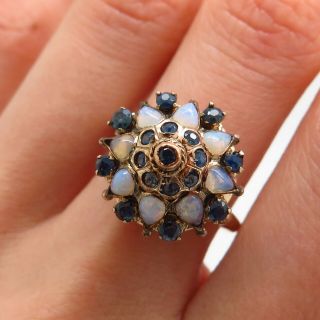 Antique Victorian 10k Yellow Gold Sapphire & Opal Gem Collectible Ring