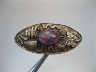 Old Chinese Export Silver Pin / Brooch w Amethyst 2