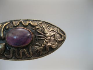 Old Chinese Export Silver Pin / Brooch w Amethyst 3