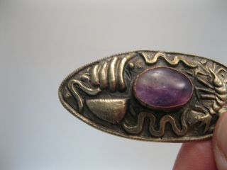 Old Chinese Export Silver Pin / Brooch w Amethyst 4