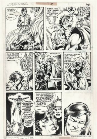 Captain Marvel 57 Page 11 Art Vs Thor Pat Broderick Avengers Rare 1978