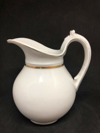 Antique Porcelain Creamer 6” Tall White With Gold Bands 1q
