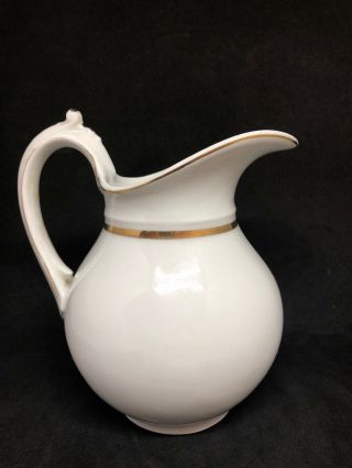 Antique Porcelain Creamer 6” Tall White With Gold Bands 1Q 3