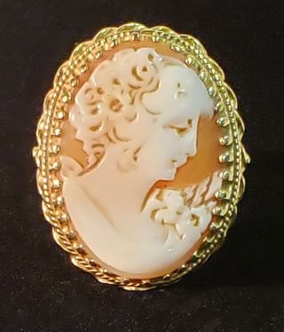 Antique 14k Gold Ornate Art Deco Ring With Large Cameo Face & Intricate Filigree