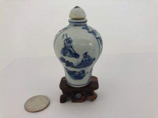18th Century Antique Chinese Blue & White Snuff Bottle Kangxi Signed Scholars 