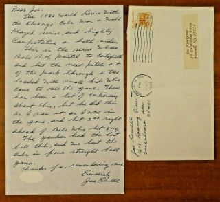 Rare Babe Ruth Called Shot Hand Written Signed Letter By Joe Sewell With Jsa