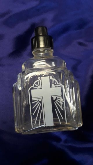 Rare Antique Vtg Church Glass Bottle Holy Water Exorcism Cross