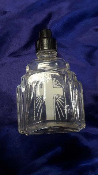 Rare Antique VTG Church Glass Bottle Holy Water Exorcism Cross 2