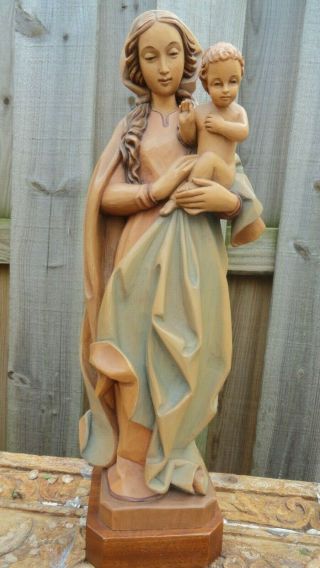 17 Inches Tall Anri Mary Baby Jesus Wood Carved Italian Statue Figurine Vintage