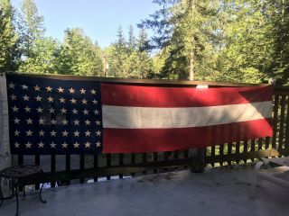 Vintage 48 Star Us Ceremonial American Flag Sewn Stripes 120”x26”rare