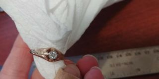 Vtg 10K Rose Gold Patterned Embossed Diamond Ring - Approx.  Size 9.  5 - Size 10 5