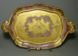 Small Gilt Florentine Tray Italy - Pink And Gold