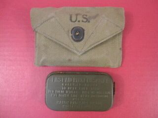 Wwii Us Army M1942 First Aid Kit Canvas Pouch W/carlisle Bandage - Dated 1945 2