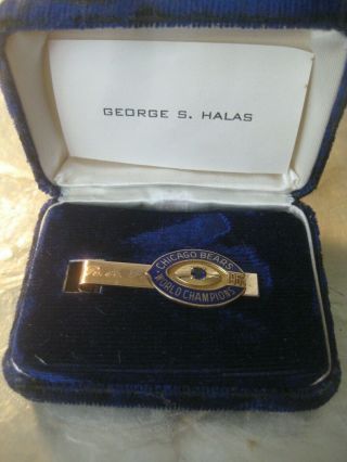 Vintage 1963 Chicago Bears Nfl Championship Tie Clip 10k Gold W Sapphire Mono