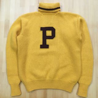 Vintage Polo Ralph Lauren Wool Letterman P Knit Turtleneck Pwing Sweater Mens L