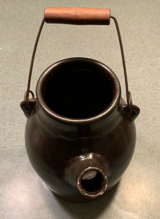 Antique Stoneware Batter Jug; Medium To Dark Brown Glaze With Only Minor Damage