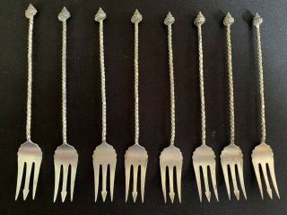 Gorham Aesthetic Movement 8 Sterling Seafood Forks - Twisted Handle Seashell