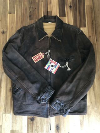 Levis Vintage Clothing Lvc Boom Leather Jacket Medium Workwear Cinch Back Italy
