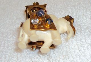 Bone Elephant Vintage Pendant 18 Kt Gold Howdah & Trim,  16 Mounted Gem stones 6