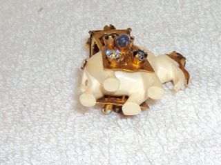 Bone Elephant Vintage Pendant 18 Kt Gold Howdah & Trim,  16 Mounted Gem stones 7