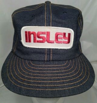 Rare Insley Excavators Snapback Vintage Denim Trucker Hat Usa Louisville Mfg