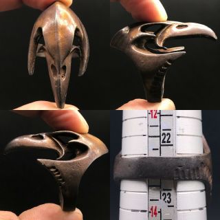 Old Rare Unique Eagle Bird Medieval Bronze Head Ring