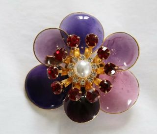 Chris Crouch ' s Moans Couture Poured glass Gripoix Flower Pin 3.  5” 2